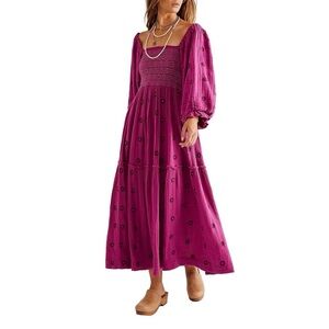 Free People NWT Dahlia Embroidered Maxi Dress Lilac Wine